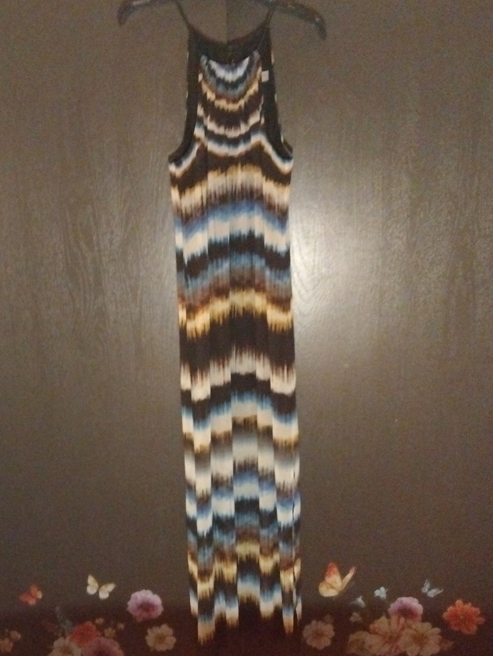 Trina Turk Striped Racerback Maxi Dress in Black, Blue & Cream